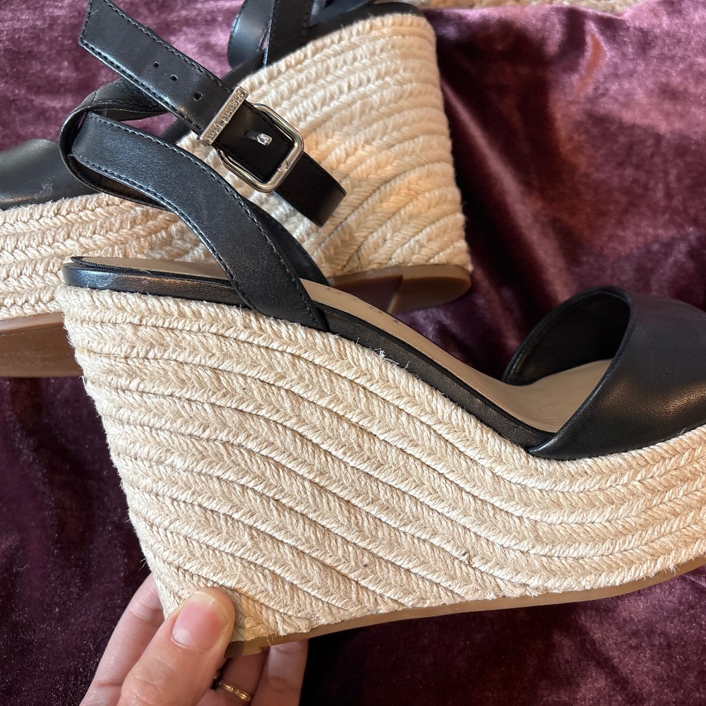 Gianni Bini Senna‎ Leather Jute Platform Wedge Sandals Size 9 - Picture 4 of 6